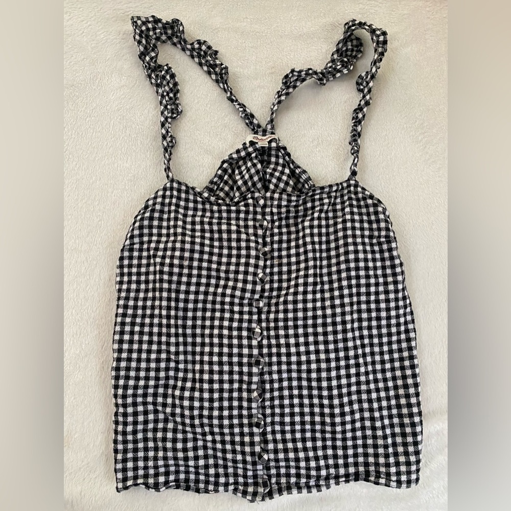 Madewell Black and White Gingham Button-Front Tank